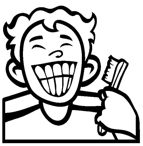 Desenho Menino com Escová de Dentes para Colorir