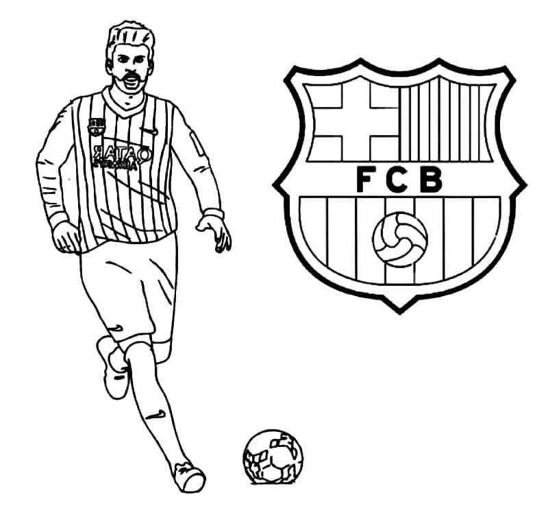 Desenho de Gerard Pique e Escudo do Barcelona para Colorir