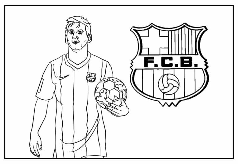 Desenho de Messi e Escudo do Barcelona para Colorir