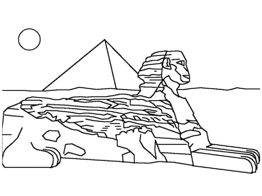 Desenho de Esfinge com Pirâmide para Colorir