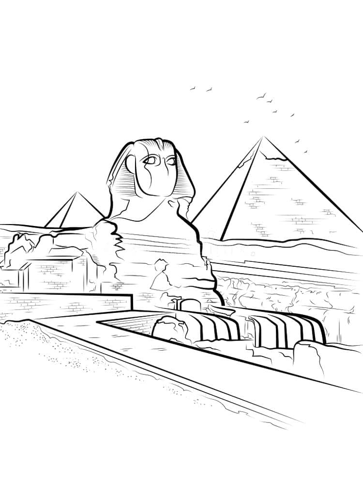 Desenho de Esfinge e Pirâmide para Colorir