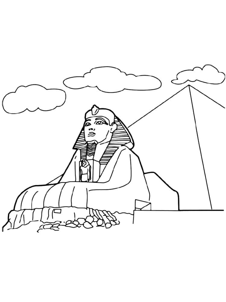 Desenho de Pirâmide com Esfinge para Colorir
