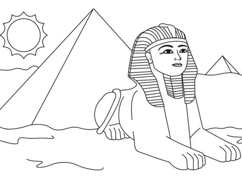 Desenho de pirâmide e Esfinge para Colorir