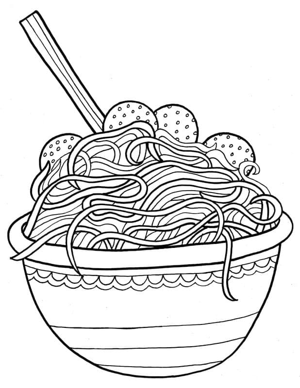 Desenho de Espaguete com Almôndegas para Imprimir