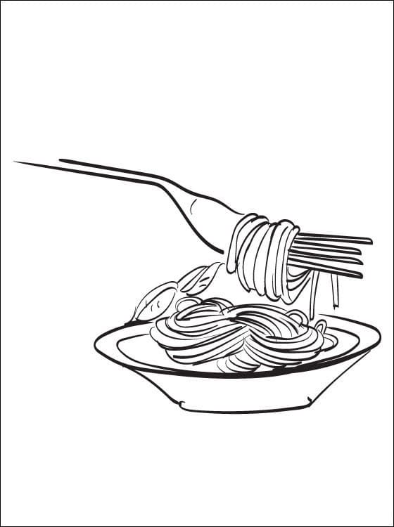 Desenho de Espaguete no Prato para Colorir