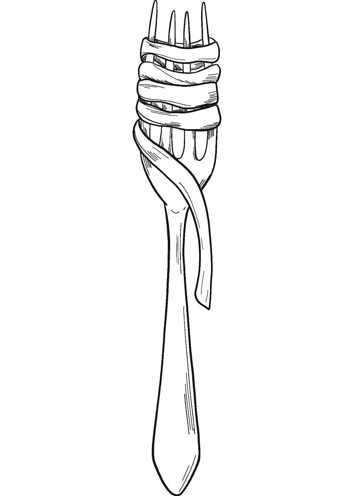 Desenho Garfo com Espaguete para Colorear