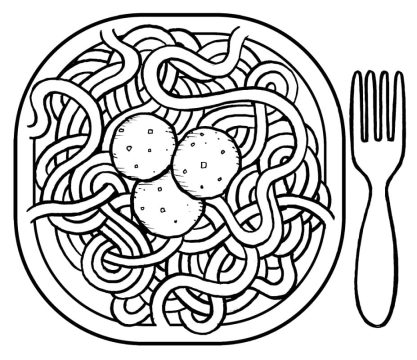 Desenho Prato de Espaguete para Colorear