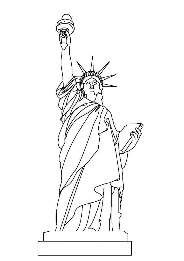 Desenho de Estátua da Liberdade com Bandeira para Imprimir