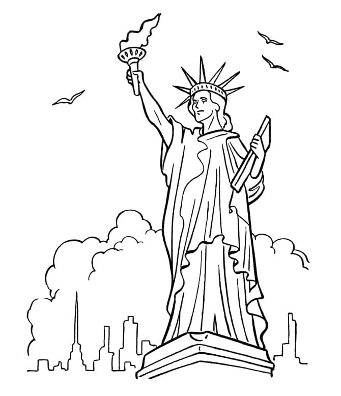 Desenho de Estátua da Liberdade na Ilhá para Colorir