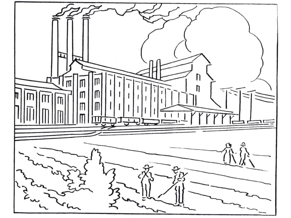 Desenho de Fábrica com Chaminé para Imprimir