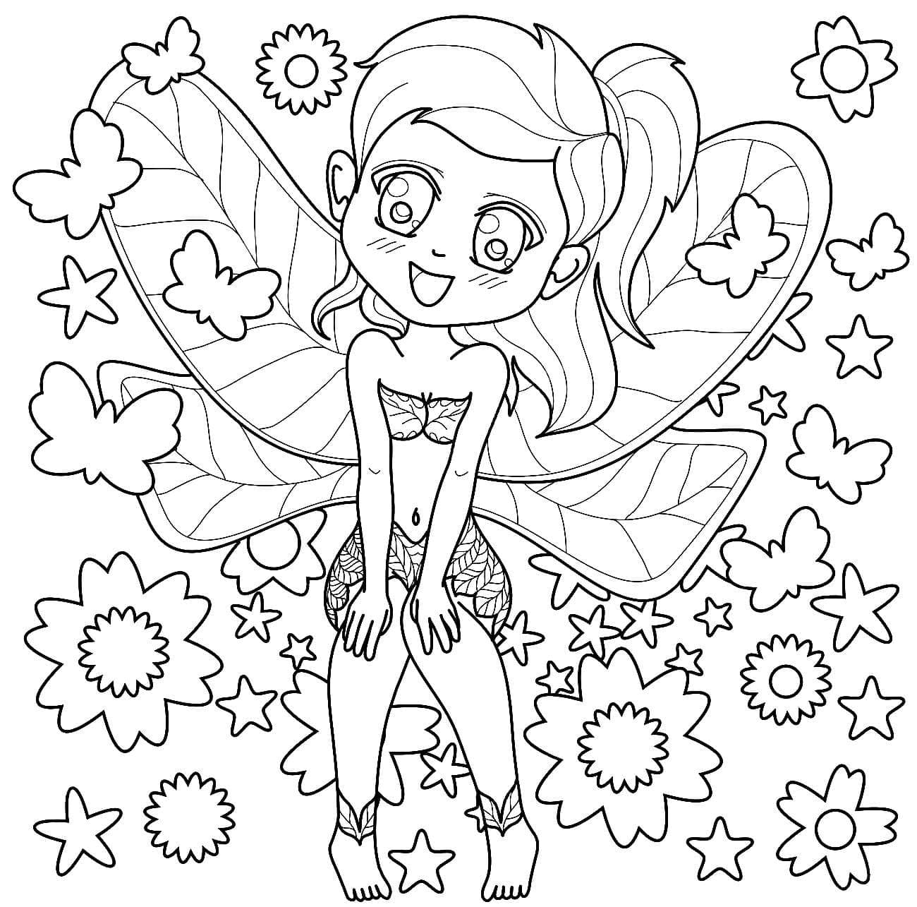 Desenho de Fada Muito Fofa para Colorir