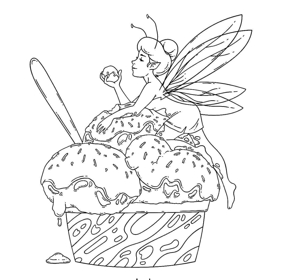 Desenho de Fada com Sorvete para Colorir