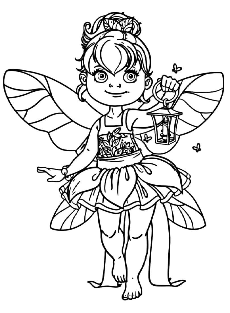 Desenho de Fada e Lanterna para Colorir