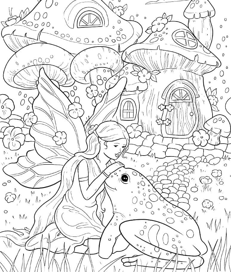 Desenho de Fada e Sapo para Colorir
