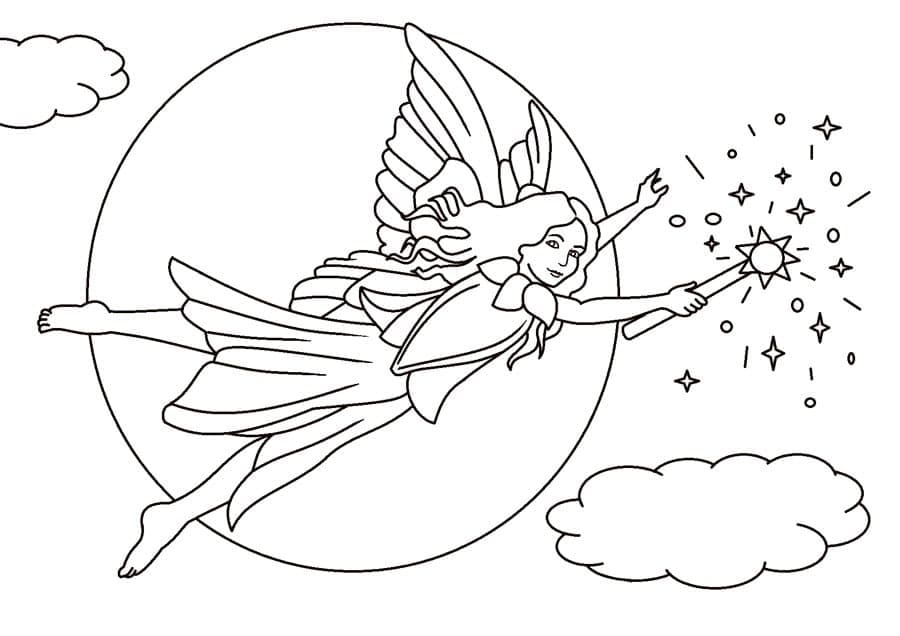 Desenho de Fada no Céu para Colorir