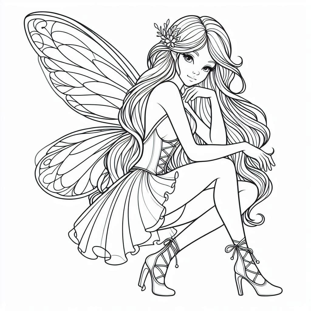 Desenho de uma Linda Fada para Colorir