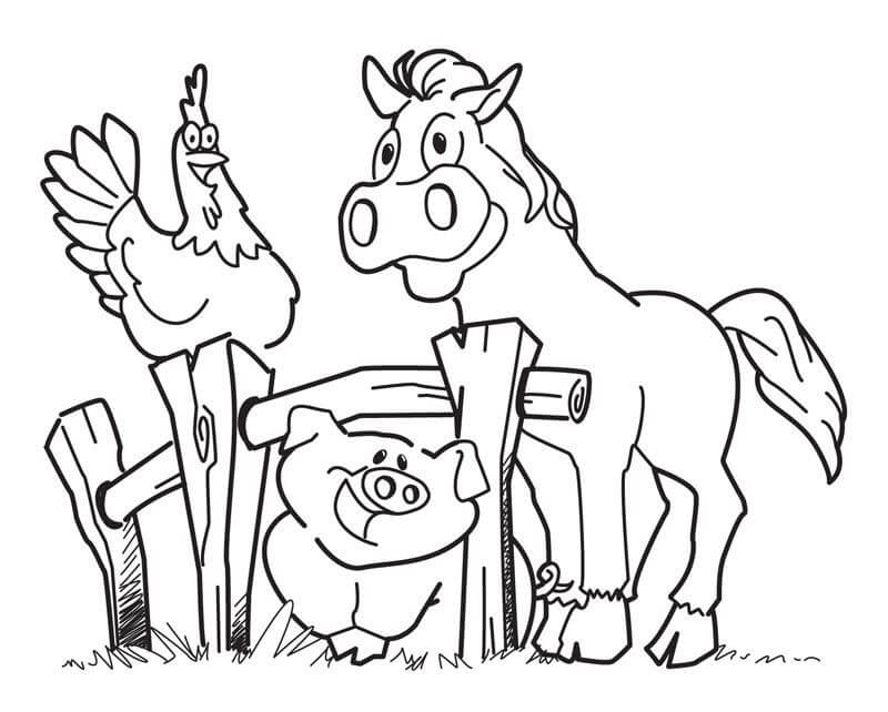 Desenho de Fazendinha com Animais para Imprimir