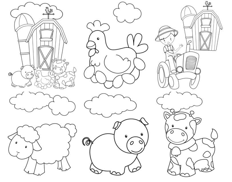 Desenho de Fazendinha com Galinhas para Colorir