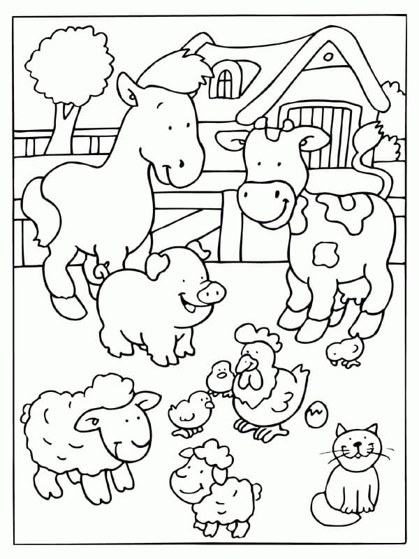 Desenho de Fazendinha com Ovelhas para Imprimir