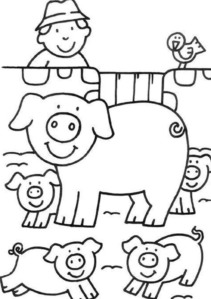 Desenho de Fazendinha com Trator para Colorir Pdf