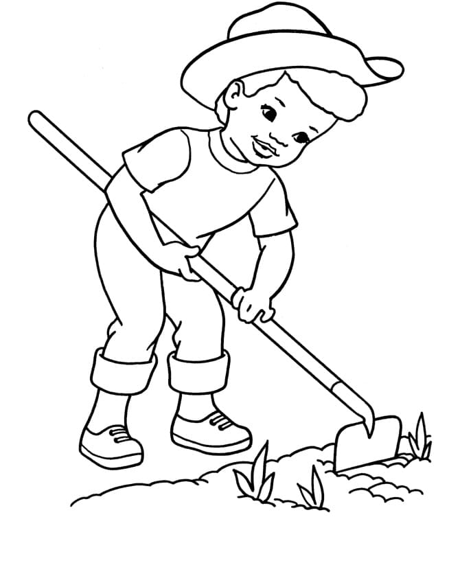 Desenho Pdf Garotinho na Fazendinha para Colorir