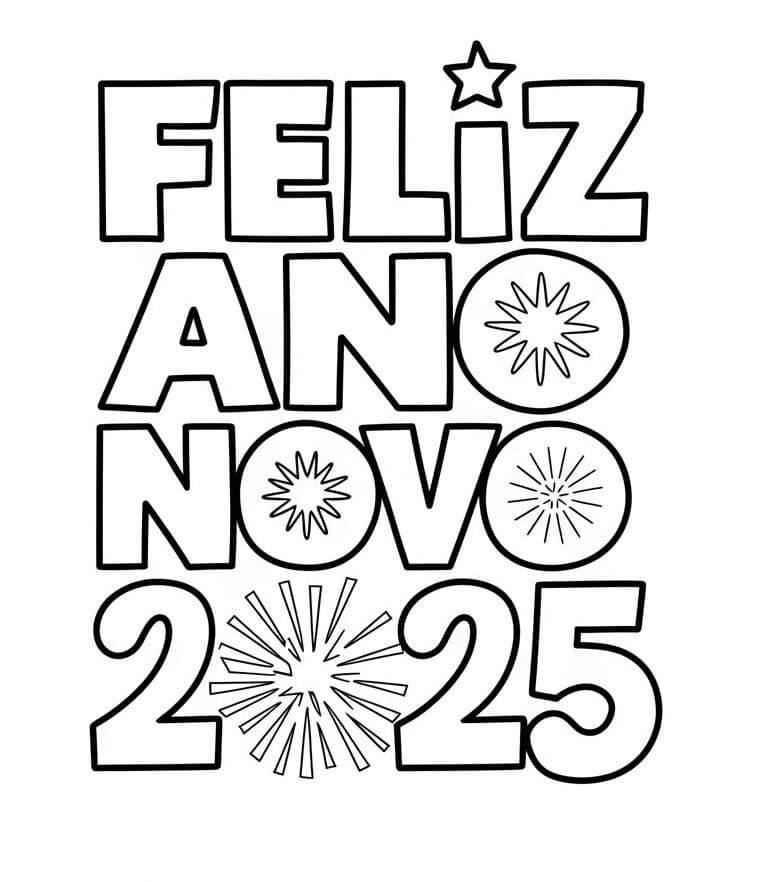 Desenho de Ano Novo 2025 para Colorir