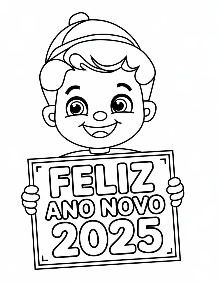 Desenho de Feliz Ano Novo 2025 para Crianças de 1 Ano para Colorir