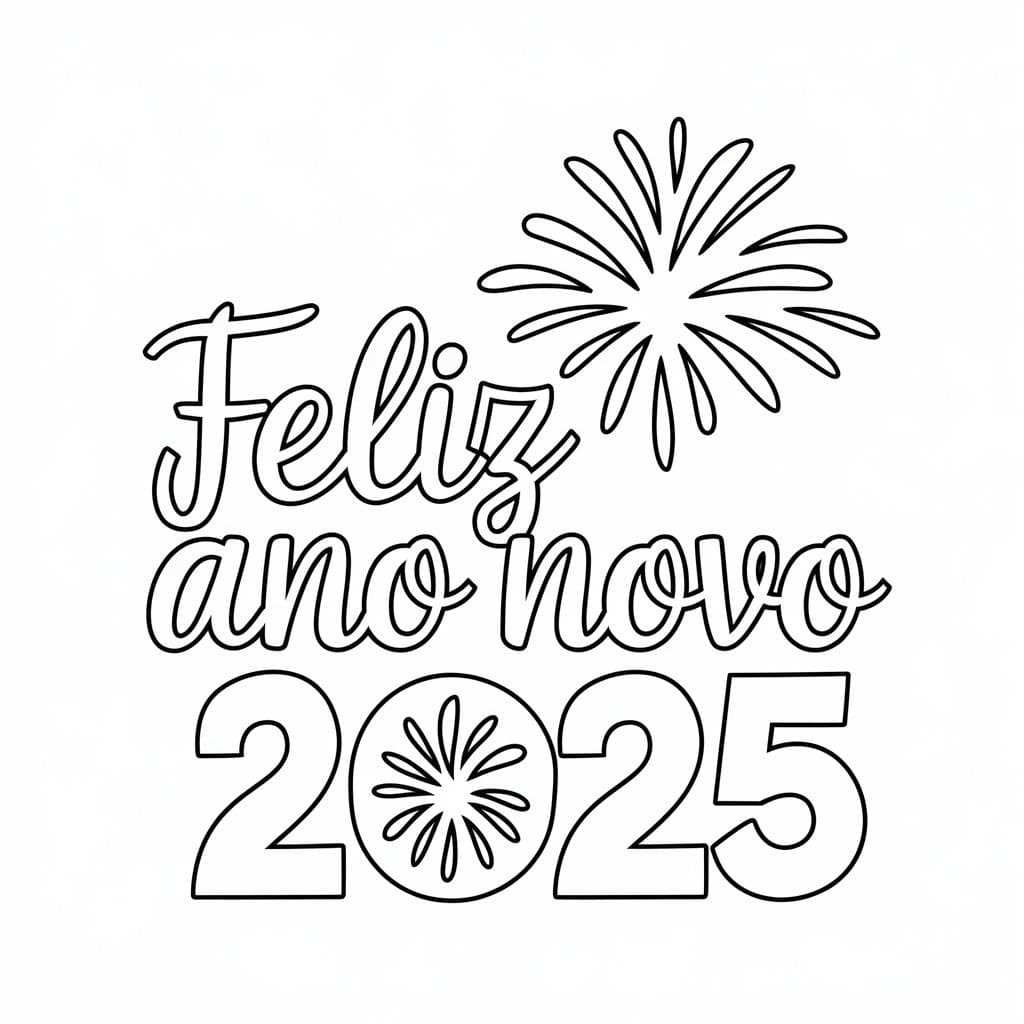 Desenho de Feliz Ano Novo 2025 para Crianças de 2 Ano para Colorir