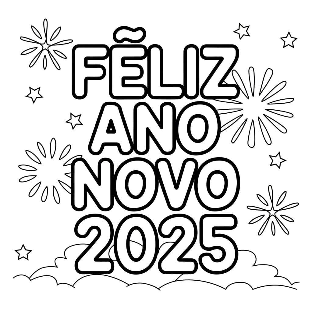 Desenho de Feliz Ano Novo 2025 para Crianças de 3 Ano para Colorir