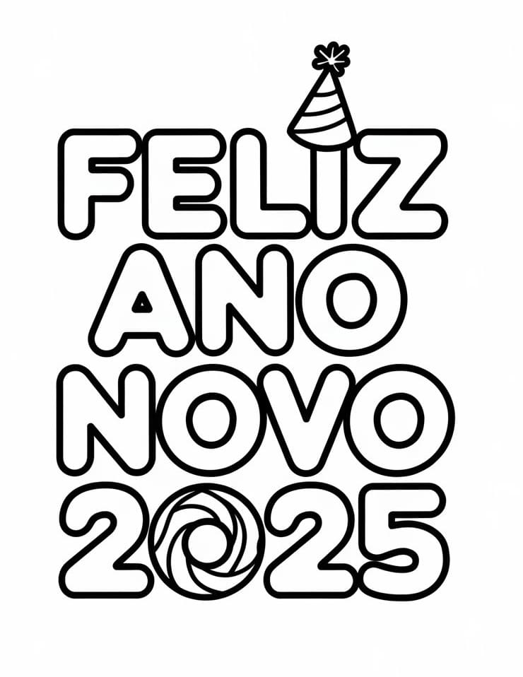 Desenho de Feliz Ano Novo 2025 para Crianças de 4 Ano para Colorir