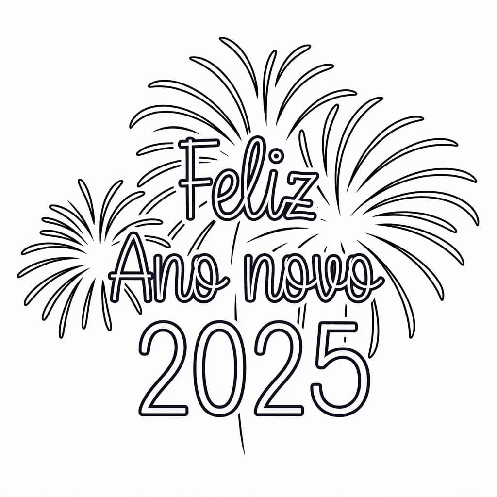 Desenho de Feliz Ano Novo 2025 para Crianças de 5 Ano para Colorir