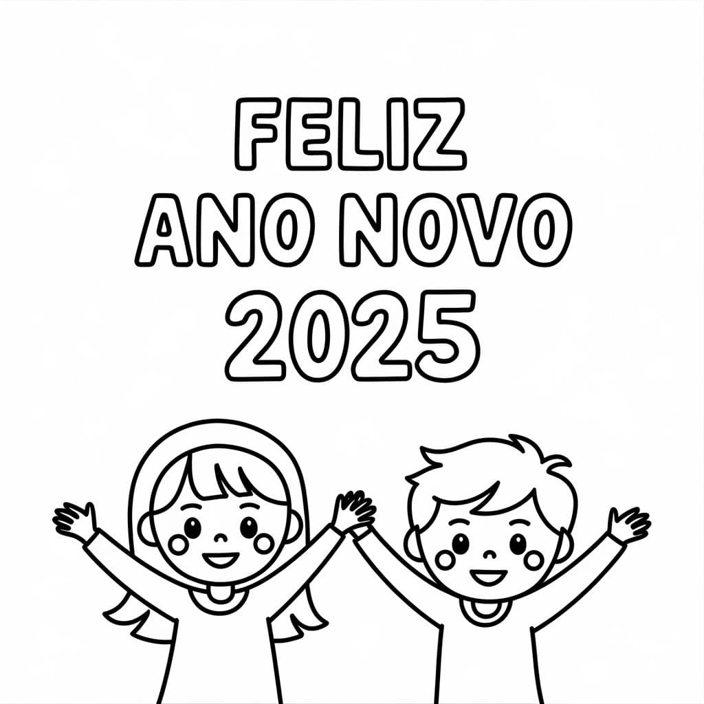Desenhos de Feliz Ano Novo 2025 para Colorir