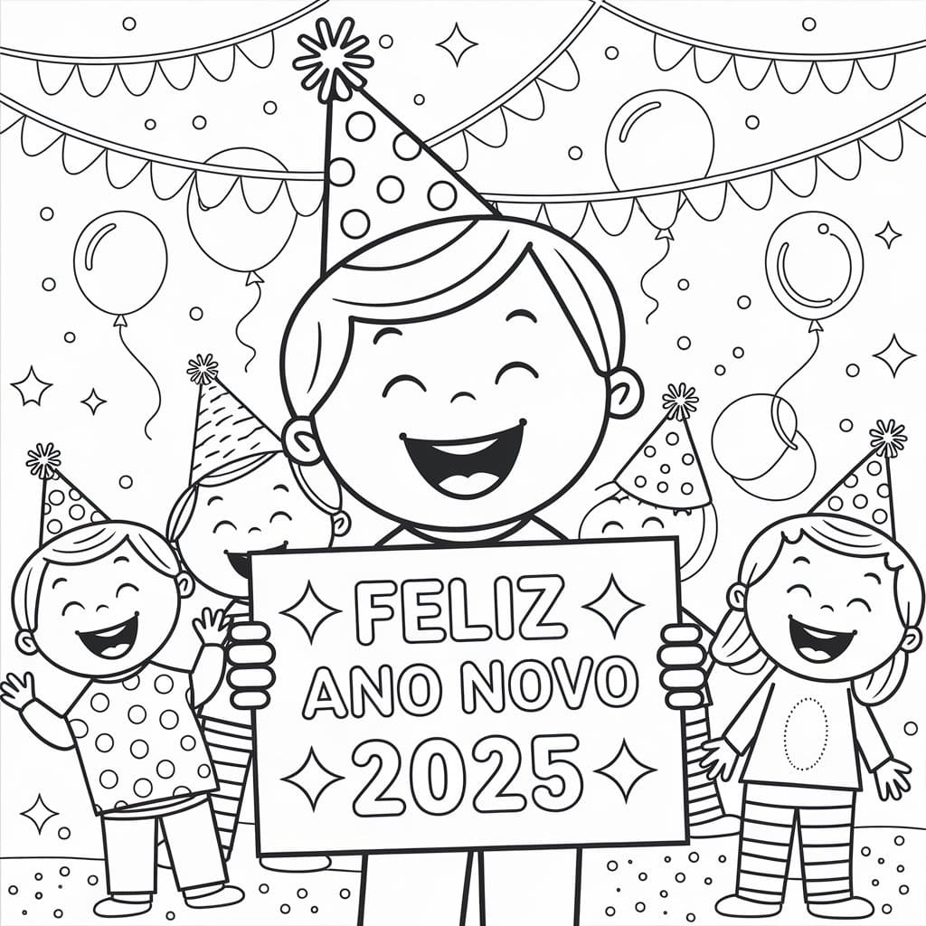 Desenho de Festa de Ano Novo 2025 para Colorir