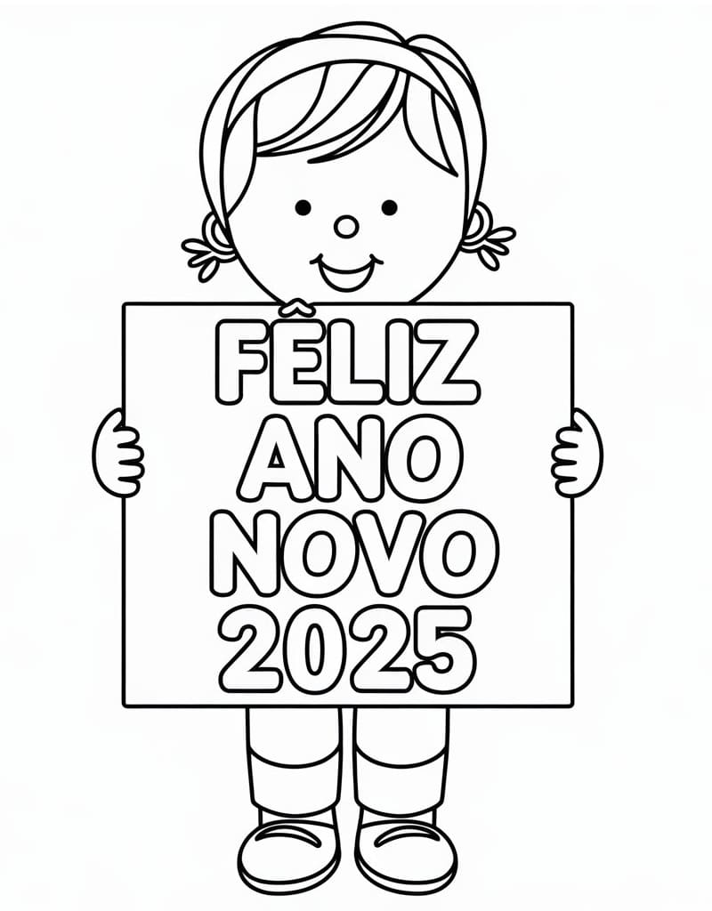 Desenho de Foto de Feliz Ano Novo 2025 para Colorir
