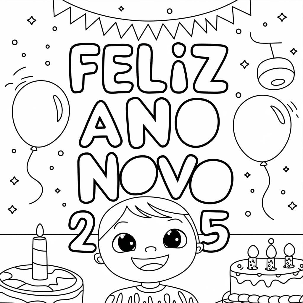 Desenho de Imagem de Feliz Ano Novo 2025 para Colorir