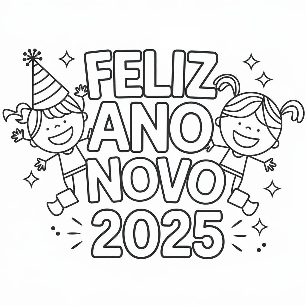 Desenho de Incrível Ano Novo 2025 para Colorir