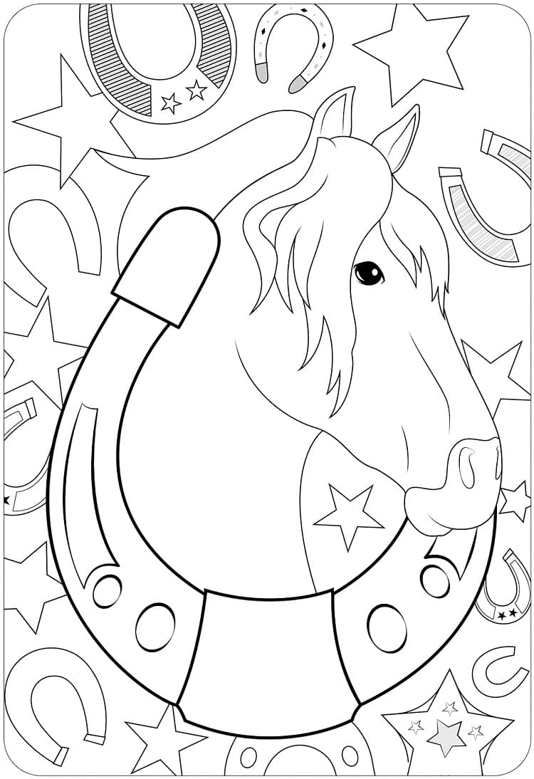 Desenho de Cavalo e Ferradura para Colorir