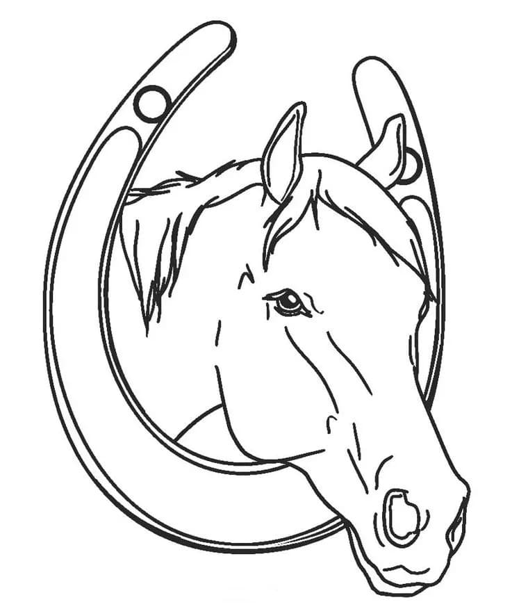 Desenho de Ferradura com Cavalo para Colorir