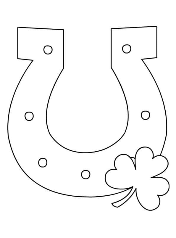 Desenho de Ferradura com Trevo de Três Folhas para Colorir
