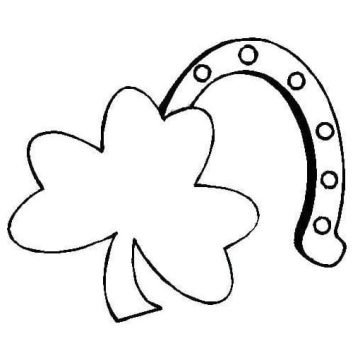 Desenho de Trevo de três Folhas com Ferradura para Colorir