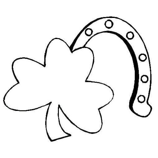 Desenho de Trevo de Três Folhas com Ferradura para Colorir