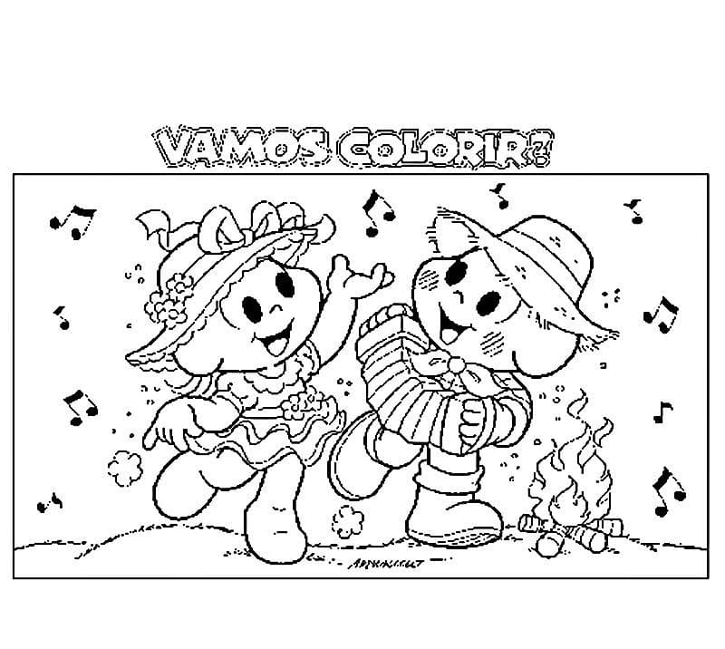 Desenho Casal Caipira dançando Forro para Colorir e Imprimir
