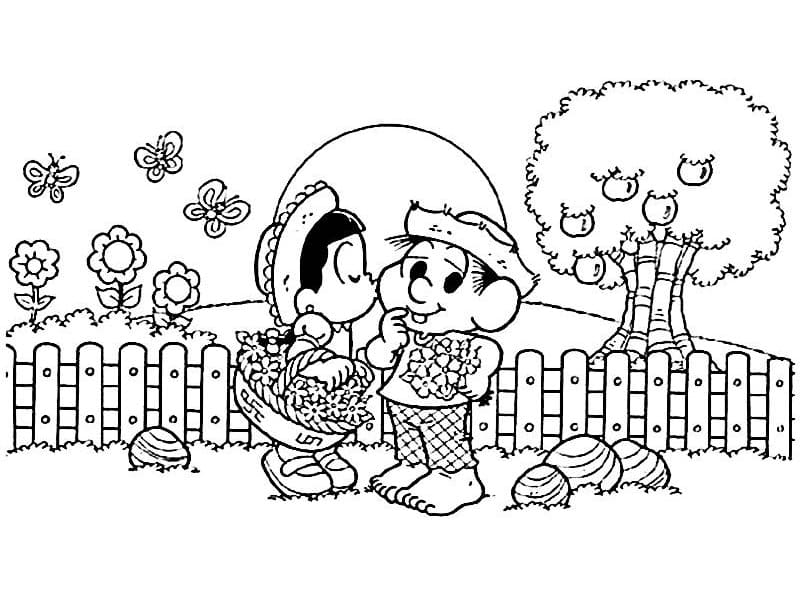 Desenho Casal Caipira Fazendo Piquenique para Colorir e Imprimir