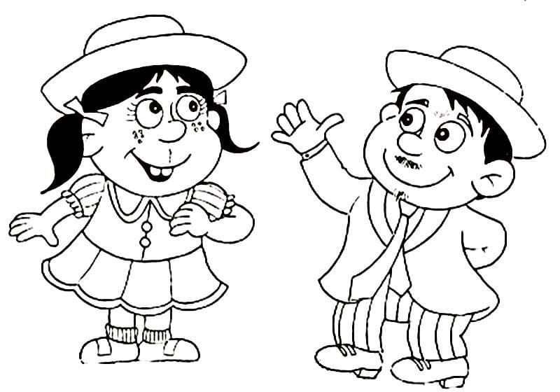 Desenho Casal Caipira Simples para Colorir e Imprimir
