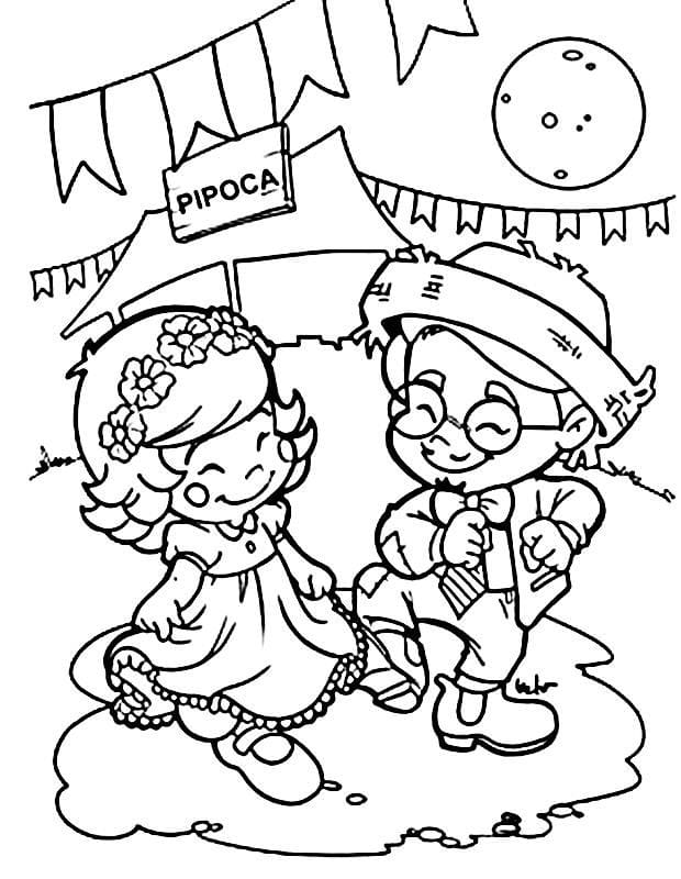 Desenho Casal dançando Quadrilha Junina para Colorir e Imprimir