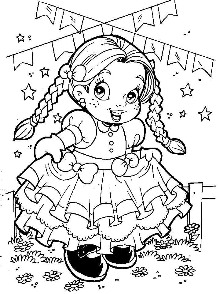 Desenho de Boneca de Festa Junina para Colorir