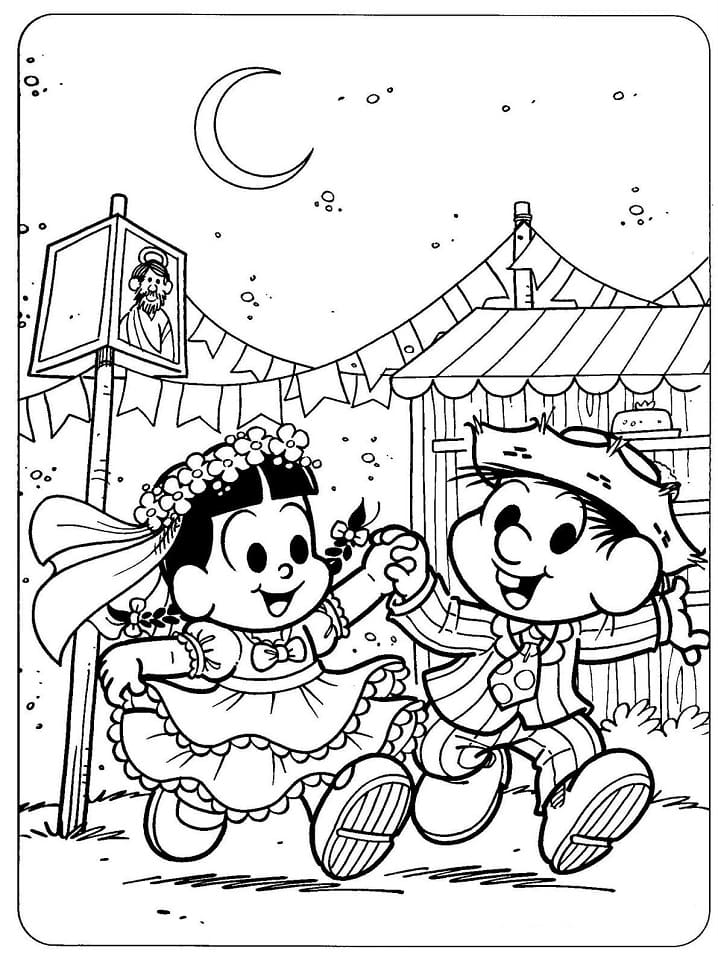 Desenho de Casal Caipira de Festa Junina para Colorir