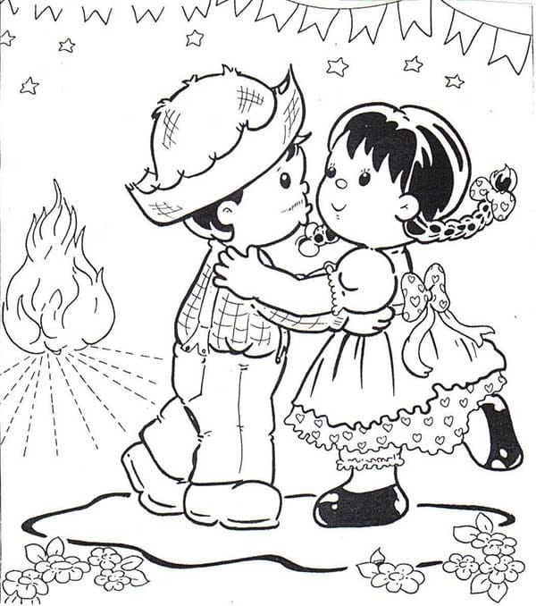 Desenho de Casal Caipira Festa Junina para Colorir