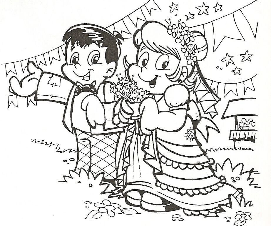 Desenho de Casal Caipira para Colorir