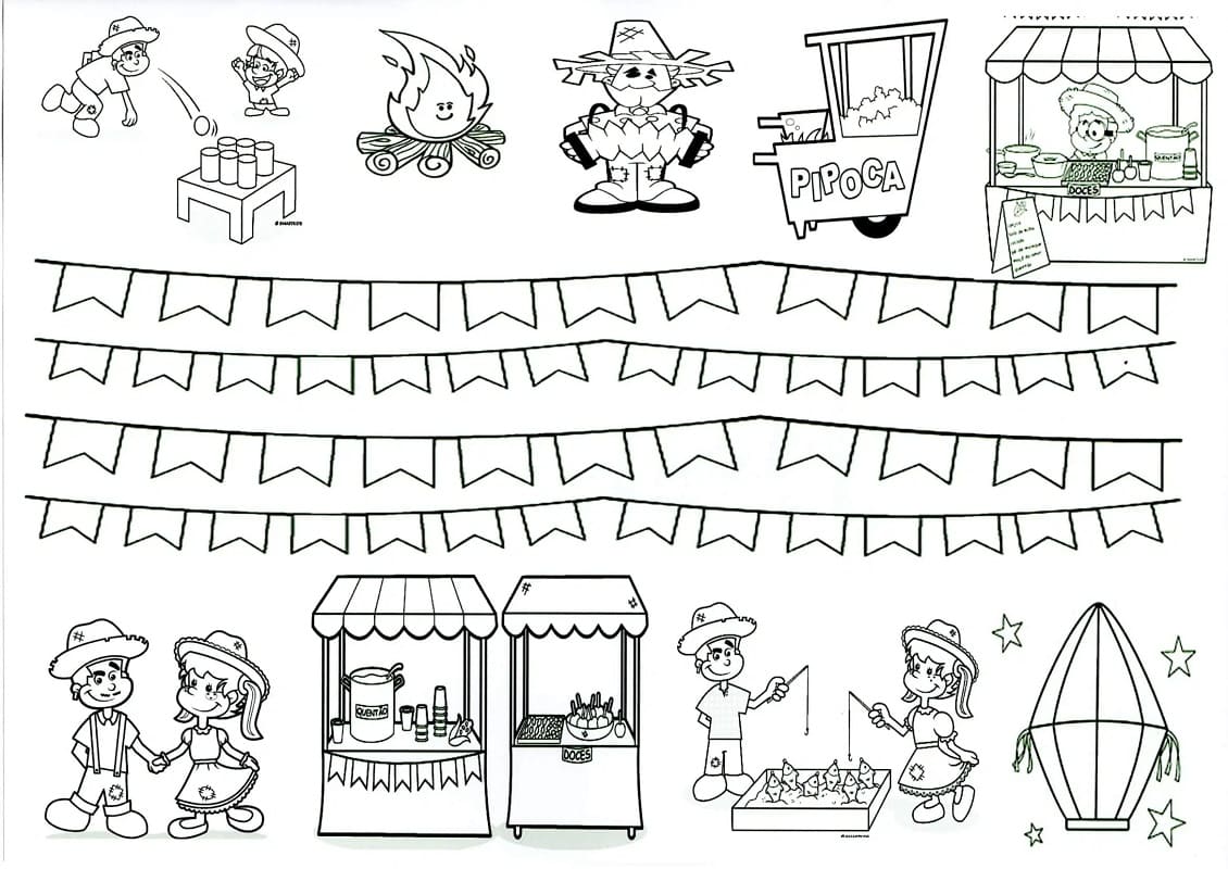 Desenho de Festa Junina para Amigos para Colorir